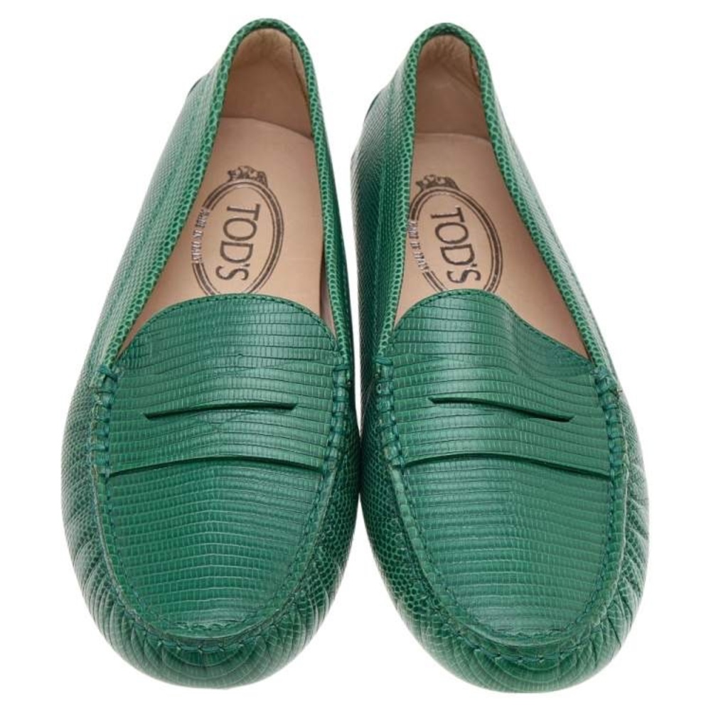 Tod's Green Leather Moccasin Driving Loafers - Picture 6 of 14